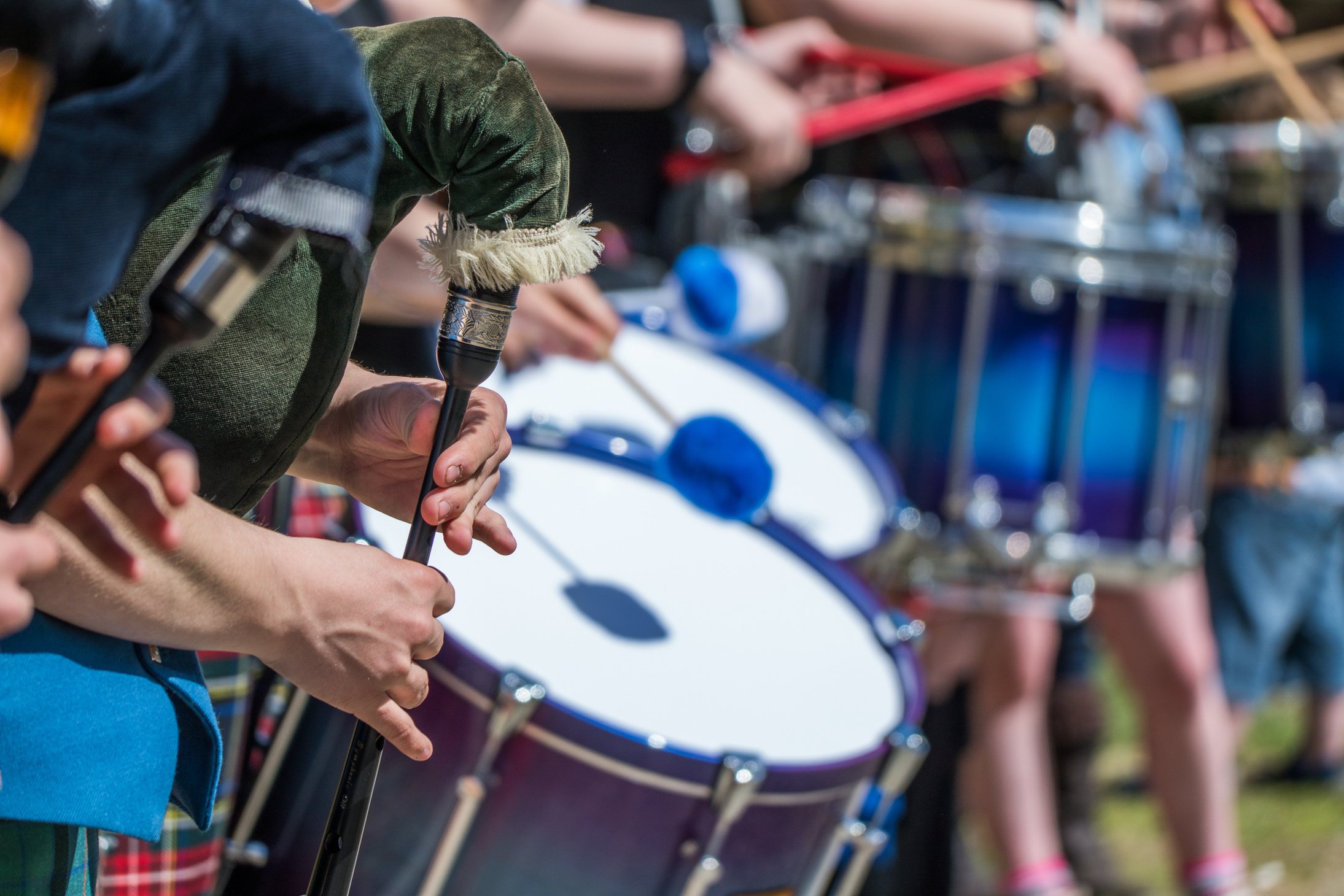 Bagpipe band preparing for gig